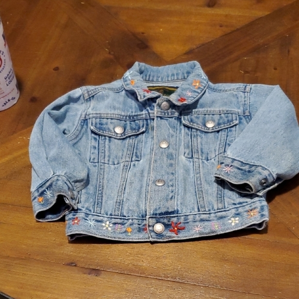 GAP Kids Light Blue Denim Jacket with Floral Embroidery